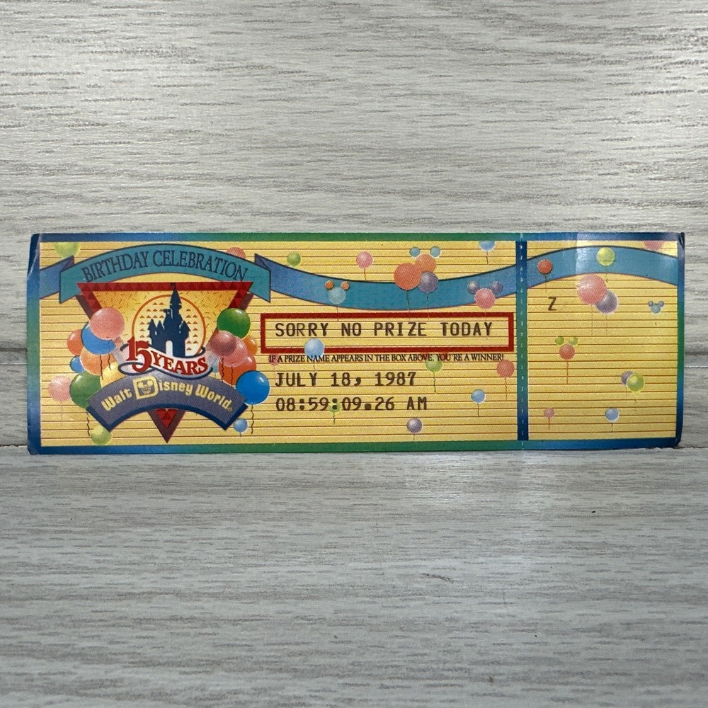 Walt Disney World 15 Years Birthday Prize Ticket 1987 Vintage - 3